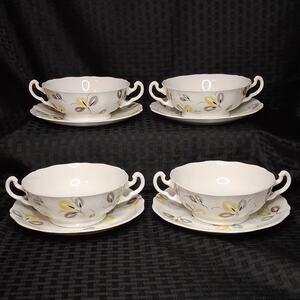ADDERLEY Fine Bone China England-Carnival 4 Sets Flat Cream Soup Bowl and Saucer